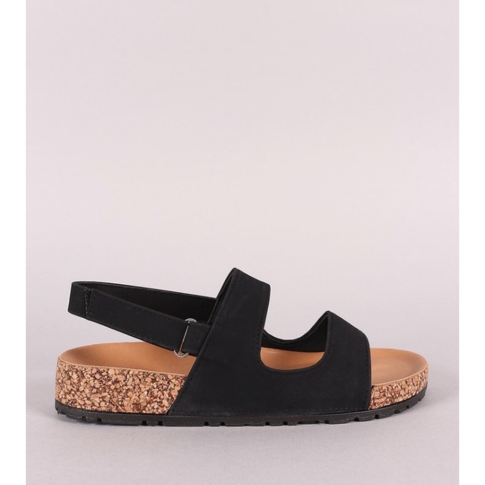 Black Double strap sling back cork sandal - Picture 4 of 5